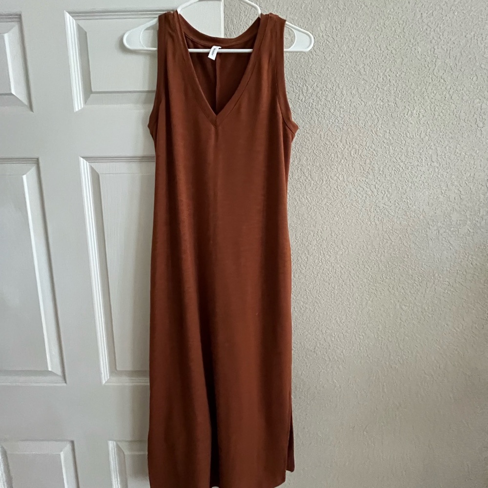 Wishlist Brown Sheath Midi Dress V-Neck Sleeveless